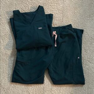 Figs Deep Teal Scrub Top and Drawstring Jogger Pants